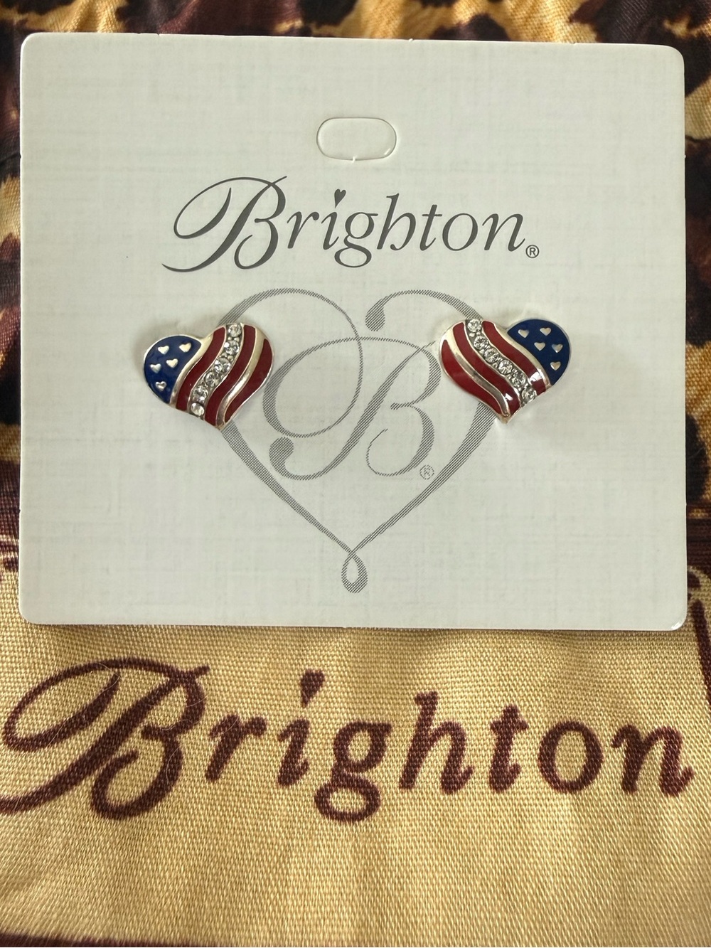 Brighton Heart & Stripes Mini Post Red, Blue, Silver Earrings ♥️💙 - Picture 1 of 2
